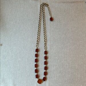 Elegant Amber Costume Necklace with Silver Chain